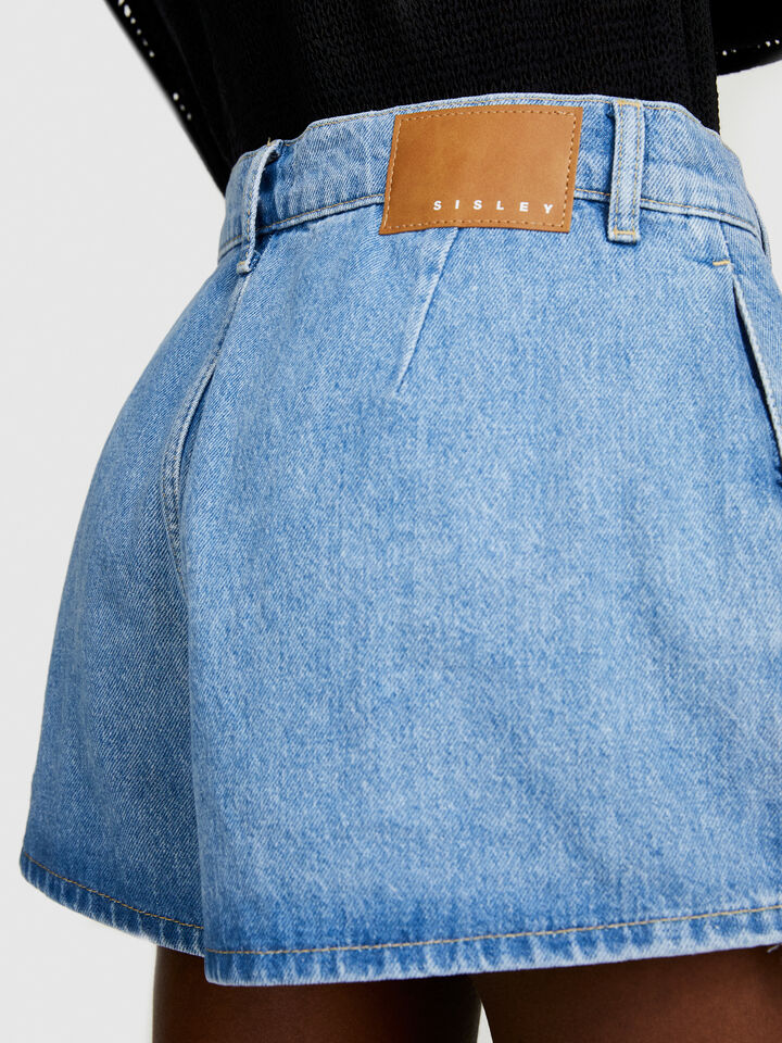 Denim culottes - women's mini skirts - Blue | Sisley image number 5